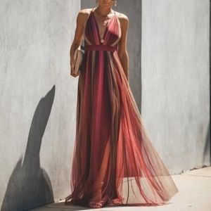 VICI Striped Fit and Flare Gown. Ankle Length